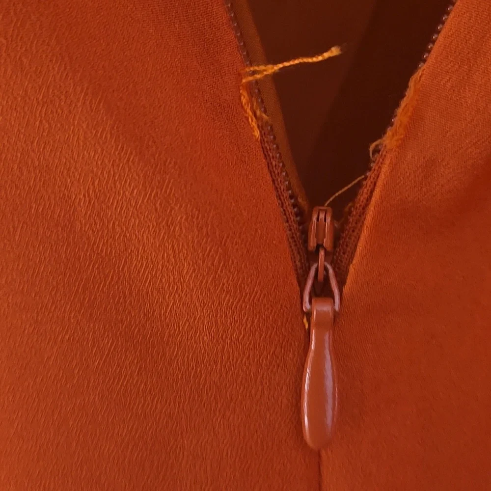 NWT Tahari ASL Burnt Orange Pleated Trim Tie Neck Dress Size 14 - Picture 8 of 15